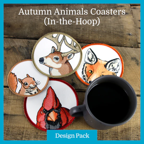A Autumn Animals Coasters (In-the-Hoop) Design Pack - Image 3