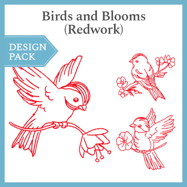 A Birds and Blooms (Redwork) Design Pack - Image 2