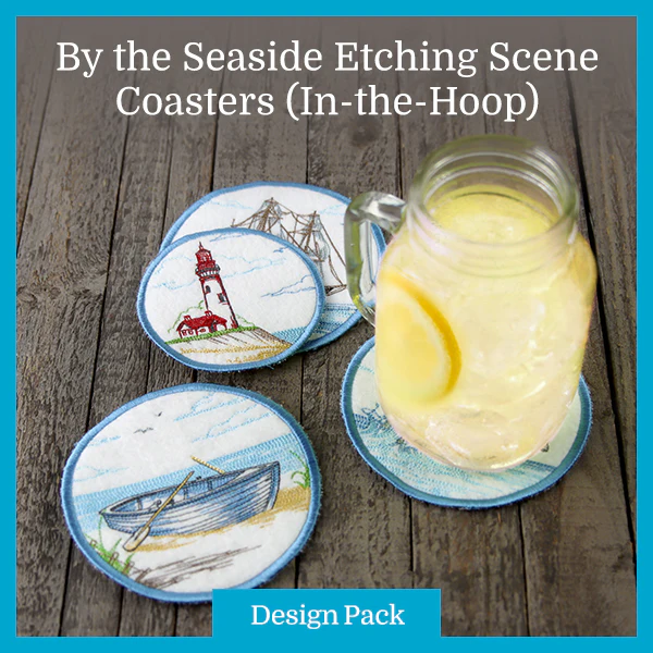 A By the Seaside Etching Scene Coasters (In-the-Hoop) Design Pack - Image 2