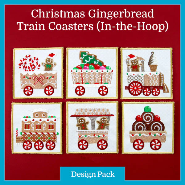 A Christmas Gingerbread Train Coaster (In-the-Hoop) Design Pack - Image 3