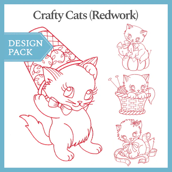 A Crafty Cats (Redwork) Design Pack - Image 3