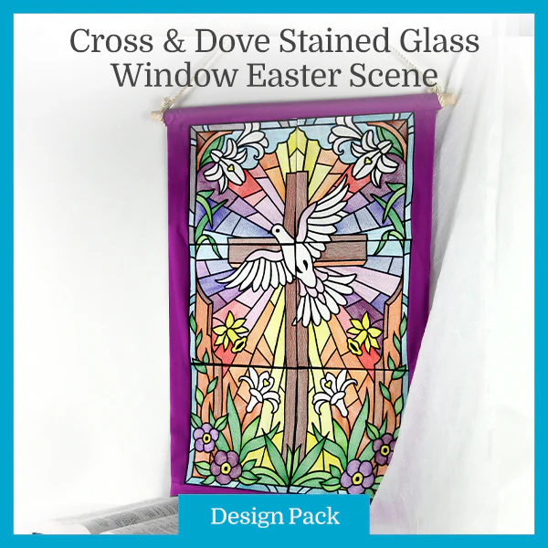 A Cross & Dove Stained Glass Window Easter Scene Design Pack - Image 3