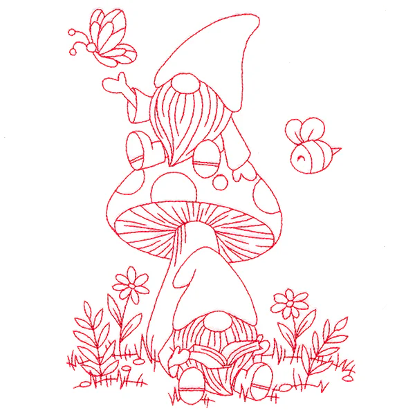 A Day In The Garden Gnomes (Redwork) - Image 2