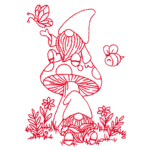 A Day In The Garden Gnomes (Redwork) - Image 4
