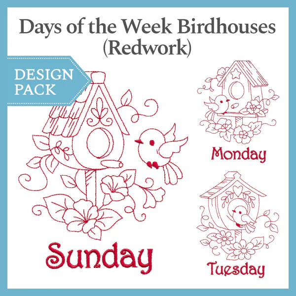 A Days of the Week Birdhouses (Redwork) Design Pack - Image 2
