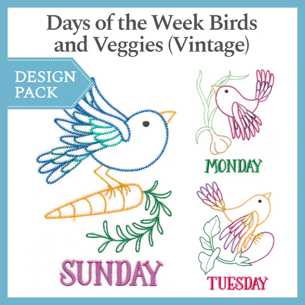 A Days of the Week Birds and Veggies (Vintage) Design Pack - Image 2