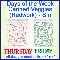 A Days of the Week Canned Veggies (Redwork) Design Pack - Image 2