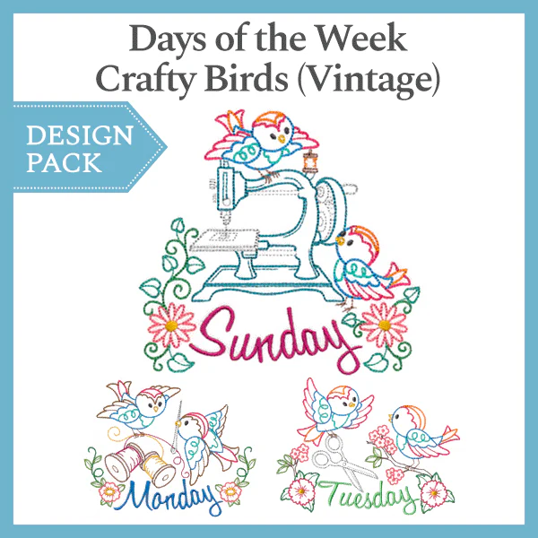 A Days of the Week Crafty Birds (Vintage) Design Pack - Image 2