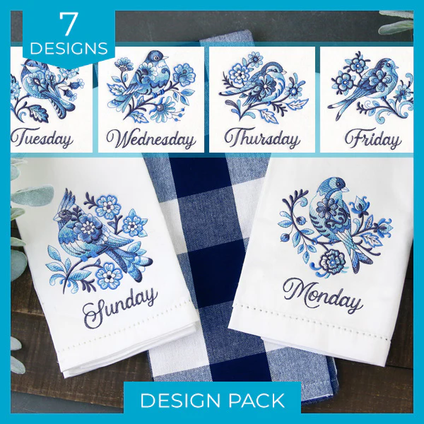 A Days of the Week Delft Blue Birds Design Pack - Image 5