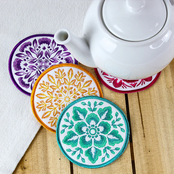 A Folk Flowers Coasters (In-the-Hoop) Design Pack - Image 3