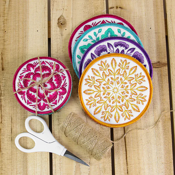 A Folk Flowers Coasters (In-the-Hoop) Design Pack - Image 9