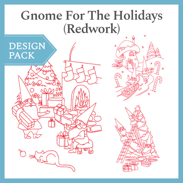 A Gnome For The Holidays (Redwork) Design Pack - Image 4