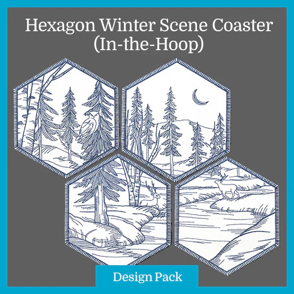 A Hexagon Winter Scene Coaster (In-the-Hoop) Design Pack - Image 2