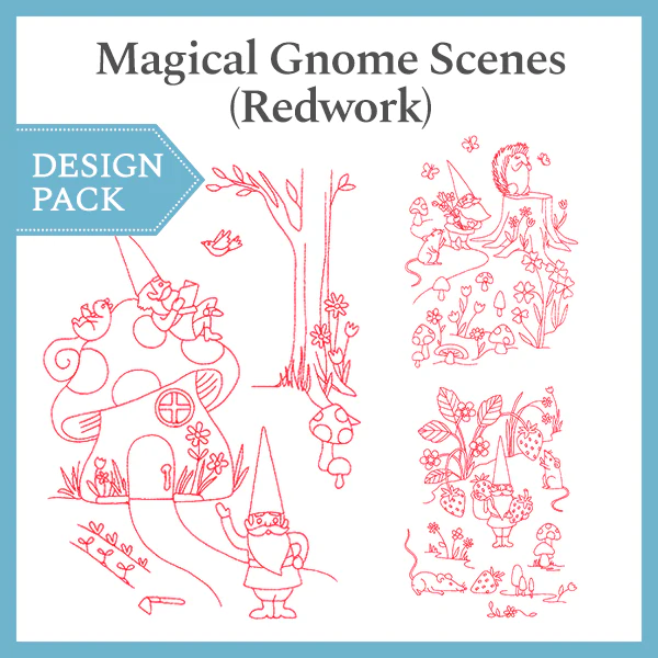 A Magical Gnome Scene (Redwork) Design Pack - Image 3