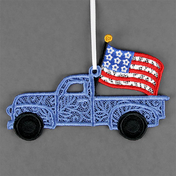 American Flag Retro Truck Ornament (Lace) - Image 4