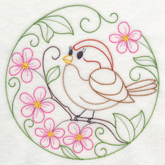 American Tree Sparrow and Apple Blossoms (Vintage) - Image 2