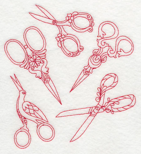 Antique Scissors Medley (Redwork) - Image 2
