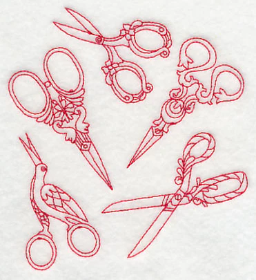 Antique Scissors Medley (Redwork) - Image 3