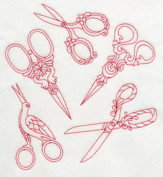 Antique Scissors Medley (Redwork) - Image 4