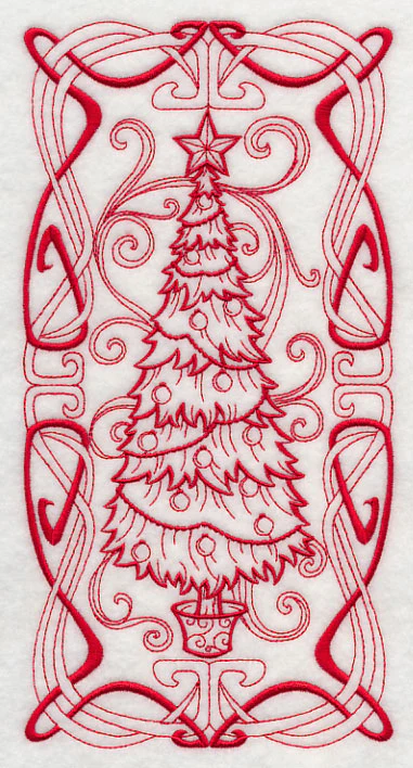 Art Nouveau Christmas Tree (Redwork) - Image 2