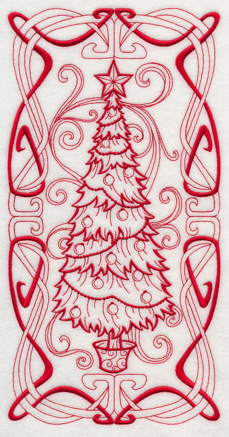 Art Nouveau Christmas Tree (Redwork) - Image 5