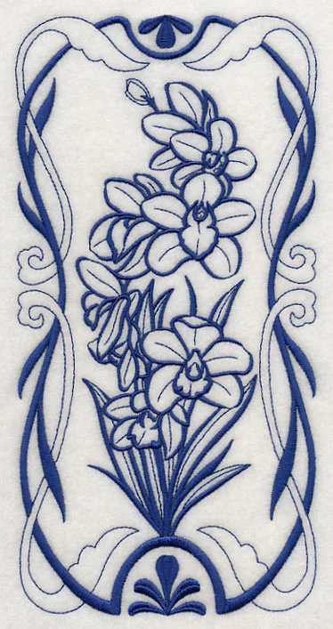 Art Nouveau Cymbidium Orchid (Bluework) - Image 2