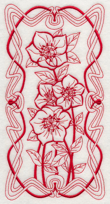 Art Nouveau Lenten Rose (Redwork) - Image 2