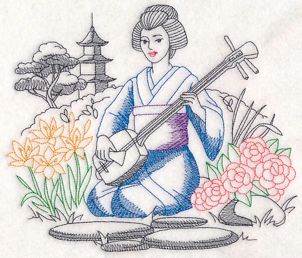 Asian Etching - Geisha and Shamisen - Image 5