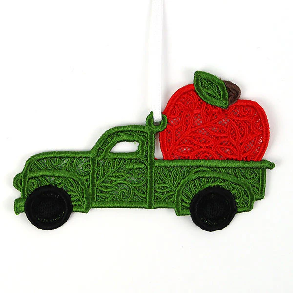 Autumn Apples Retro Truck Ornament (Lace) - Image 2