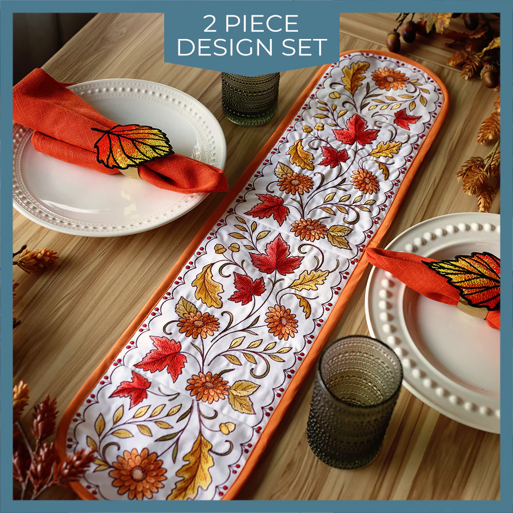 Autumn Floral & Leaves Table Runner Set - Image 11