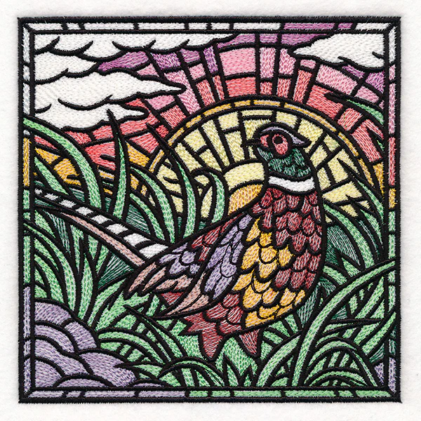 Autumn Sunrise Pheasant Stained Glass Square - Image 5