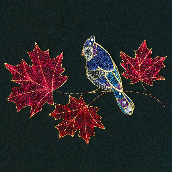 Autumn Treasures - Shimmering Bird and Maple Leaves - Image 2