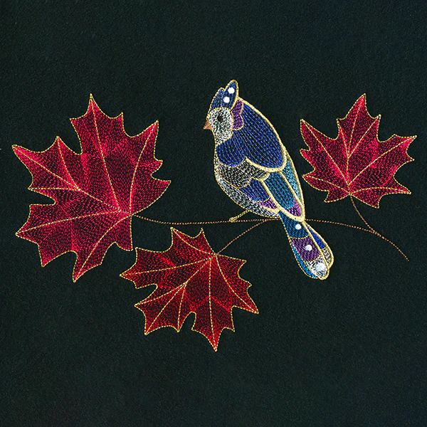 Autumn Treasures - Shimmering Bird and Maple Leaves - Image 5