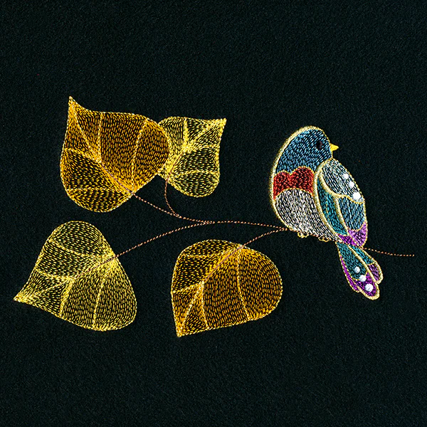 Autumn Treasures - Sparkling Bird and Birch Leaves - Image 3