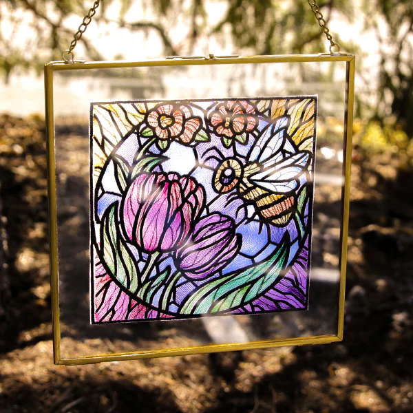 Bee and Tulip Stained Glass Square