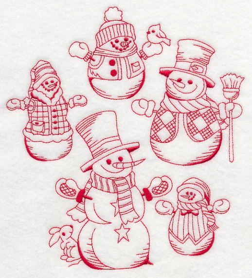 Best-Dressed Snowmen Collage (Redwork) - Image 4