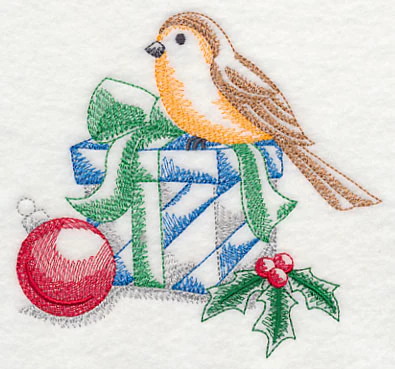 Bird on Christmas Gift (Toile) - Image 3