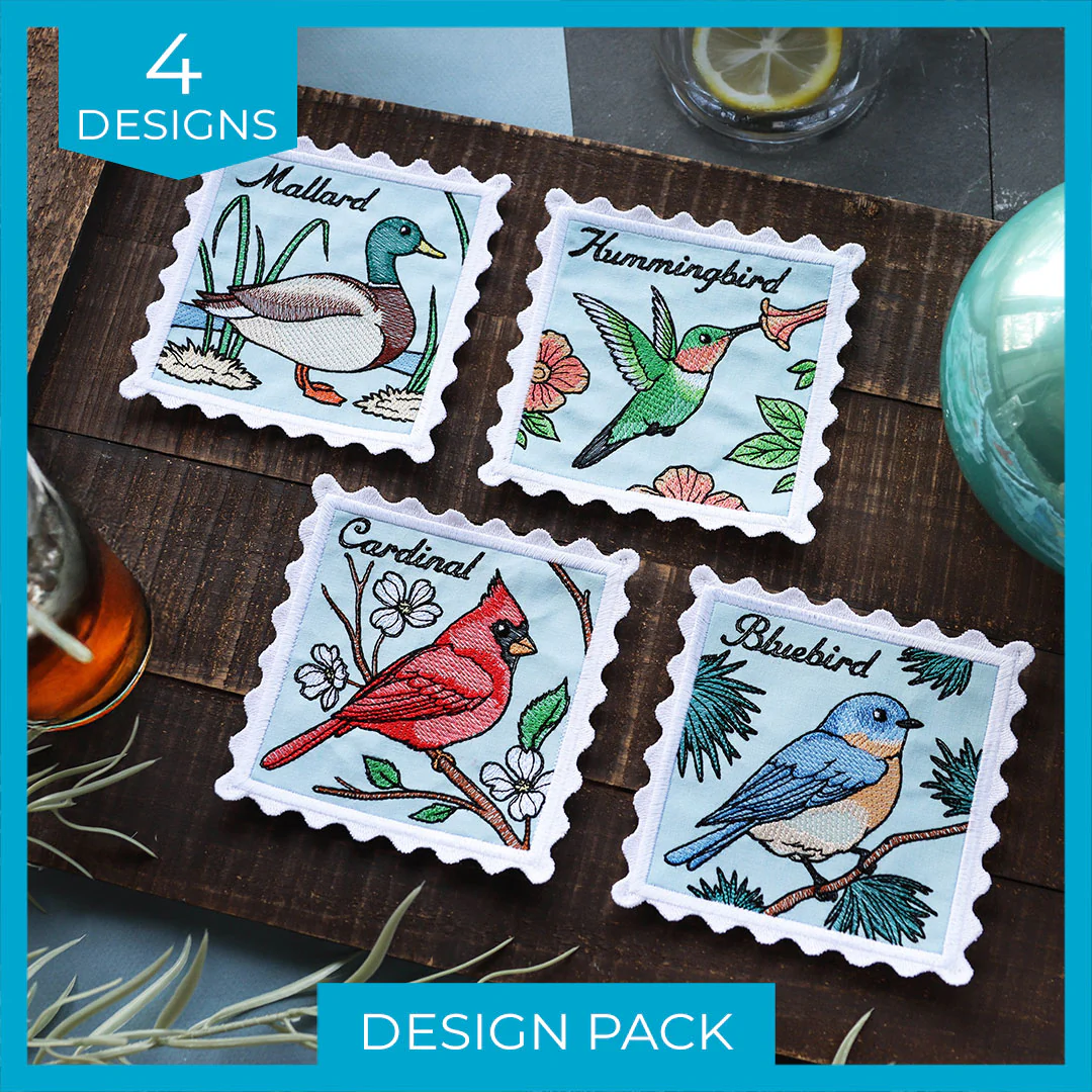 Lace Edge Bird Stamp Coasters Design Pack (In-the-Hoop) - Image 6