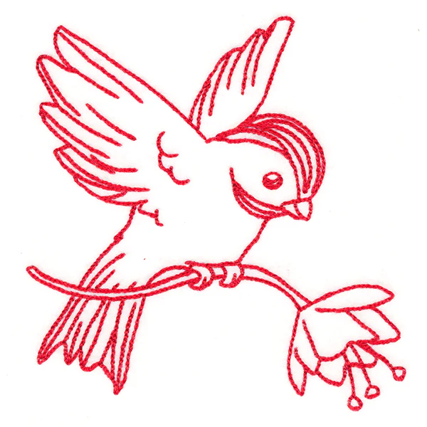 Birds & Blooms Chickadee (Redwork) - Image 2