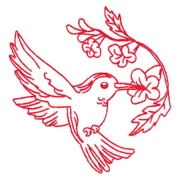 Birds & Blooms Hummingbird (Redwork) - Image 4