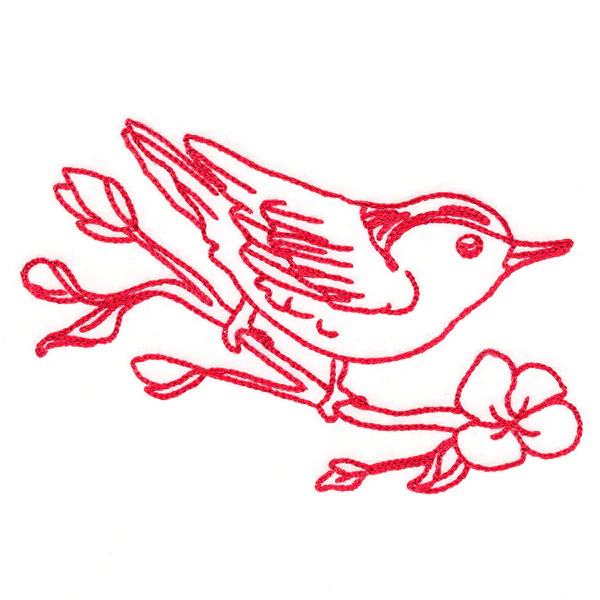 Birds & Blooms Nuthatch (Redwork) - Image 2