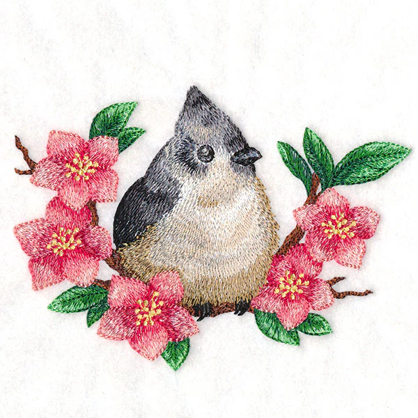 Black Crested Titmouse & Cherry Blossoms - Image 3