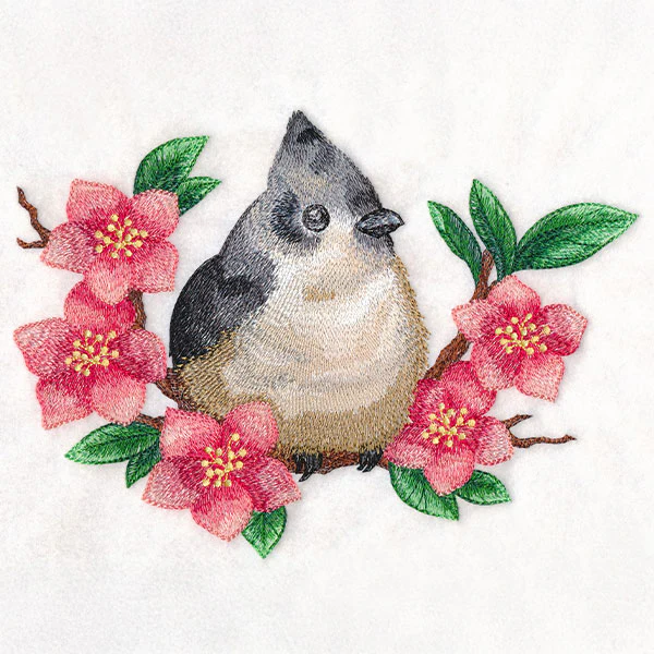 Black Crested Titmouse & Cherry Blossoms - Image 4