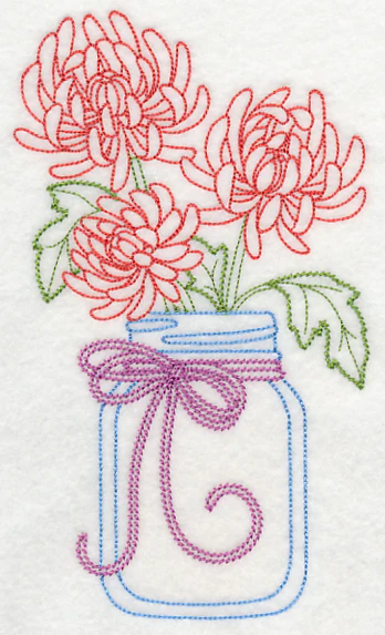 Blooming Chrysanthemums in Mason Jar (Vintage) - Image 2