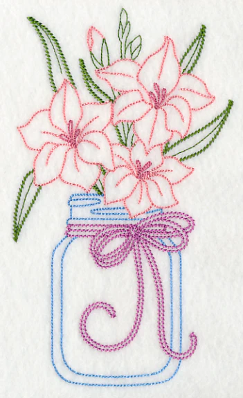 Blooming Gladiolus in Mason Jar (Vintage) - Image 2