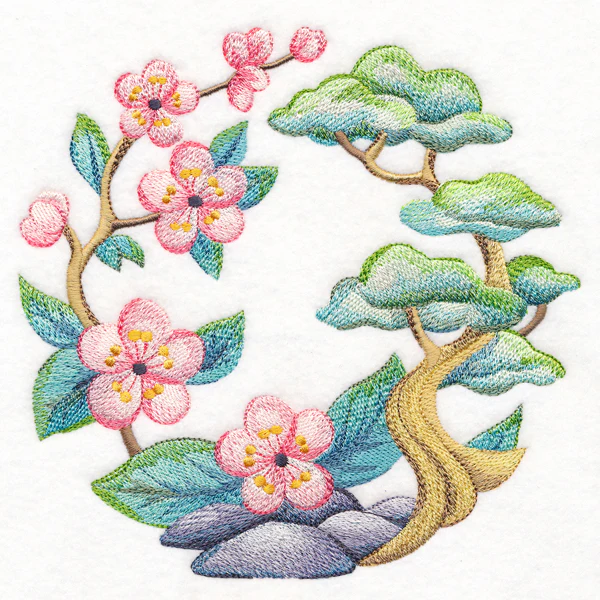 Blossoms and Bonsai Wreath in Watercolor - Image 5