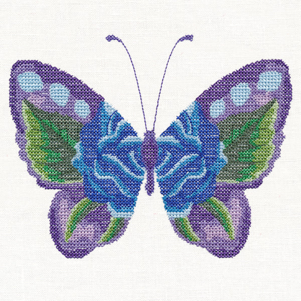 Blue Rose Butterfly in Watercolor (Cross Stitch) - Image 2