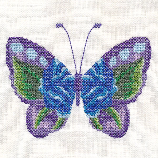 Blue Rose Butterfly in Watercolor (Cross Stitch) - Image 3