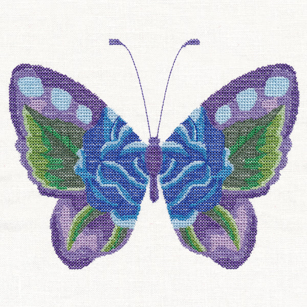 Blue Rose Butterfly in Watercolor (Cross Stitch) - Image 4