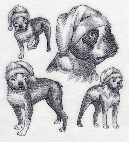 Boston Terriers in Santa Hats Sketch - Image 2